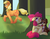 Size: 3300x2550 | Tagged: safe, artist:quila111, apple bloom, applejack, winona, dog, g4, female, filly, foal, grass, hiding, mare, siblings, sisters, sitting, tree