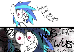 Size: 2240x1592 | Tagged: safe, artist:killryde, dj pon-3, vinyl scratch, earth pony, pony, g4, bloodshot eyes, insanity, race swap, wub