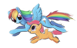 Size: 1836x1153 | Tagged: safe, artist:loppagus, rainbow dash, scootaloo, g4, scootaloo can fly, sketch