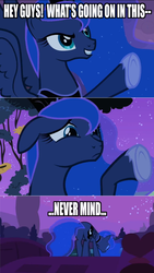 Size: 451x800 | Tagged: safe, edit, edited screencap, screencap, princess luna, g4, luna eclipsed, comic, image macro, reaction image, screencap comic