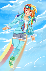 Size: 1540x2353 | Tagged: safe, artist:reaper145, rainbow dash, human, g4, converse, female, flying, goggles, humanized, shoes, solo