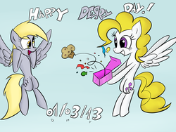 Size: 1600x1200 | Tagged: safe, artist:tixolseyerk, derpy hooves, surprise, pegasus, pony, g1, g4, derpy day, derpy day 2013, duo, female, g1 to g4, generation leap, mare