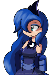 Size: 435x595 | Tagged: safe, artist:kurus22, princess luna, human, g4, bare shoulders, clothes, crown, cute, evening gloves, female, hair over one eye, humanized, jewelry, lunabetes, regalia, simple background, solo, transparent background
