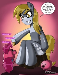 Size: 550x713 | Tagged: safe, artist:xjkenny, derpy hooves, semi-anthro, g4, pinkie bank, sitting