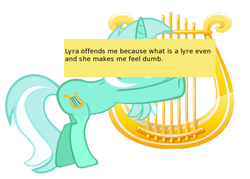Size: 712x510 | Tagged: safe, lyra heartstrings, offensive ponies, g4, lyre, meta, text