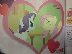 Size: 1600x1200 | Tagged: safe, fluttershy, rarity, g4, official, fashion and friendship, female, heart, shipping fuel