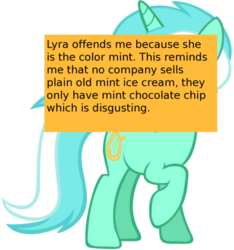 Size: 500x535 | Tagged: safe, lyra heartstrings, offensive ponies, g4, ice cream, meta, simple background, text, transparent background