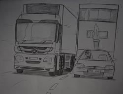 Size: 1677x1292 | Tagged: safe, artist:ricky47, rainbow dash, g4, car, citroën, citroën cx, crossover, mercedes-benz, mercedes-benz actros, top gear, truck