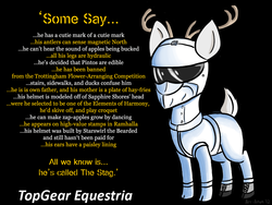 Size: 900x675 | Tagged: safe, artist:aa, deer, original species, helmet, op is a genius, op is a swan, parody, poster, text, the stig, top gear