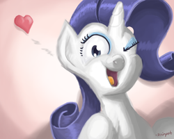 Size: 1125x900 | Tagged: safe, artist:scrimpeh, rarity, pony, unicorn, g4, female, heart, mare, one eye closed, solo, wink