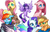 Size: 1500x965 | Tagged: safe, artist:racoonsan, angel bunny, applejack, fluttershy, pinkie pie, princess celestia, rainbow dash, rarity, twilight sparkle, alicorn, earth pony, pegasus, pony, rabbit, unicorn, g4, magical mystery cure, animal, bag, cauldron, crying, cute, female, mare, mouth hold, person as food, pinkamena diane pie, rope, swapped cutie marks, sweat, tied up, twilight sparkle (alicorn)