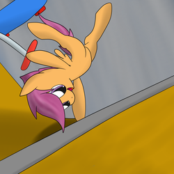 Size: 2600x2600 | Tagged: safe, artist:flashiest lightning, scootaloo, g4, female, filly, foal, half pipe, scooter, skate park, trick