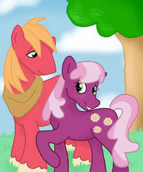 Size: 900x1080 | Tagged: safe, artist:missmagazine, big macintosh, cheerilee, earth pony, pony, g4, female, male, mare, ship:cheerimac, shipping, stallion, straight, tree