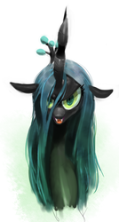 Size: 759x1421 | Tagged: dead source, safe, artist:sunibee, queen chrysalis, changeling, changeling queen, g4, bust, female, portrait, simple background, solo, white background