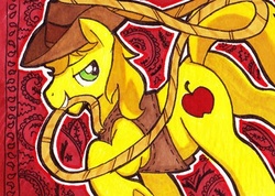 Size: 400x284 | Tagged: safe, artist:mmmenagerie, braeburn, earth pony, pony, g4, butt, male, plot, solo, traditional art