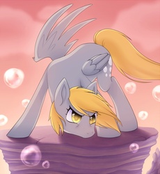 Size: 737x800 | Tagged: safe, artist:cruxisma, derpy hooves, pegasus, pony, g4, bubble, crepuscular rays, female, mare, solo, sunlight