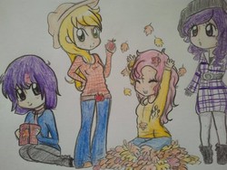 Size: 640x480 | Tagged: safe, artist:mylittlerennie, applejack, pinkie pie, rarity, twilight sparkle, human, g4, humanized, traditional art