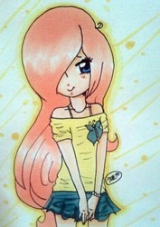 Size: 401x566 | Tagged: safe, artist:mylittlerennie, fluttershy, human, g4, female, humanized, solo, traditional art