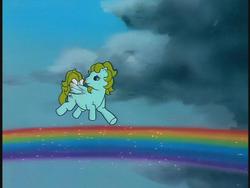 Size: 640x480 | Tagged: safe, screencap, morning glory, flutter pony, g1, my little pony 'n friends, cloud, cloudy, rainbow, sky