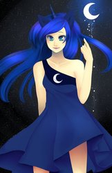 Size: 719x1112 | Tagged: safe, artist:amethystheart14, princess luna, human, g4, eared humanization, female, horn, horned humanization, humanized, solo