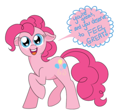 Size: 535x492 | Tagged: safe, artist:ponycide, pinkie pie, earth pony, pony, g4, dialogue, female, floppy ears, heart eyes, looking at you, open mouth, positive message, positive ponies, simple background, solo, speech bubble, talking to viewer, transparent background, wingding eyes