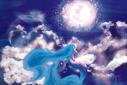 Size: 3000x2000 | Tagged: safe, artist:techtwotiger, princess luna, pony, g4, cloud, cloudy, female, moon, scenery, solo