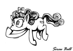 Size: 800x563 | Tagged: safe, artist:applepie5480, screwball, g4, black and white, flying, grayscale, hat, propeller hat, swirly eyes