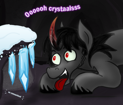 Size: 700x600 | Tagged: safe, artist:wiggles, king sombra, pony, unicorn, ask king sombra, g4, crystal, happy, male, solo, stallion, that pony sure does love crystals, tongue out, tumblr