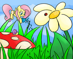 Size: 900x736 | Tagged: safe, artist:lemon-heartss, fluttershy, ladybug, g4, mushroom