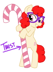 Size: 389x527 | Tagged: safe, artist:coggler, twist, earth pony, pony, g4, candy cane, female, glasses, simple background, solo, transparent background, vector