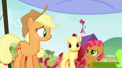 Size: 640x360 | Tagged: safe, artist:capnpea, edit, edited screencap, screencap, apple bloom, applejack, babs seed, g4, brushable, female, fimbriae, irl, photo, toy, wat