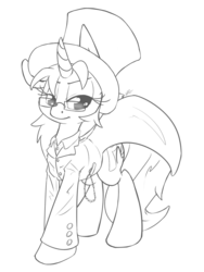 Size: 1915x2550 | Tagged: safe, artist:leadhooves, oc, oc only, oc:kneaded rubber, pony, unicorn, clothes, dapper, glasses, grayscale, hat, monochrome, simple background, solo, top hat