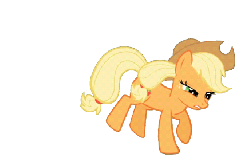 Size: 437x275 | Tagged: safe, edit, edited screencap, screencap, applejack, earth pony, pony, applebuck season, g4, animated, applebucking, applejack's hat, background removed, bucking, cowboy hat, female, freckles, frown, gif, hat, hooves, kick, kicking, mare, open mouth, simple background, solo, tail, transparent background