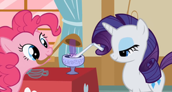 Size: 852x457 | Tagged: safe, screencap, pinkie pie, rarity, g4, party of one, punch