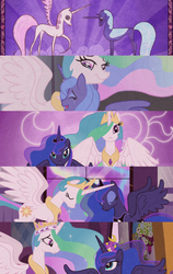 Size: 500x790 | Tagged: safe, composite screencap, edit, edited screencap, screencap, princess celestia, princess luna, friendship is magic, g4, bust, cropped, crying, duo, happy, hug, looking at each other, looking at someone, looking at you, portrait, royal sisters, siblings, sisters, smiling, smiling at each other, spread wings, wings