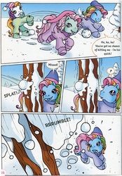 Size: 604x869 | Tagged: safe, official comic, minty, rainbow dash (g3), sunny daze (g3), g3, comic, snow, snowball fun, winter