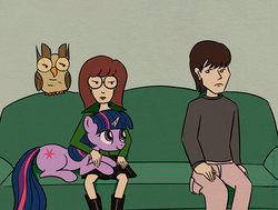 Size: 640x484 | Tagged: safe, artist:el-yeguero, owlowiscious, twilight sparkle, human, g4, crossover, daria, daria morgendorffer