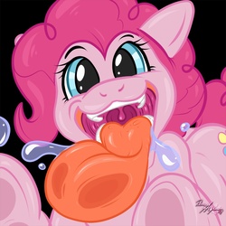Size: 1280x1280 | Tagged: safe, artist:renaayama, pinkie pie, g4, drool, fetish, imminent vore, kitchen eyes, licking, maw, nightmare fuel, pinkie pred, tongue out, uvula