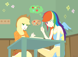 Size: 1452x1055 | Tagged: safe, artist:kyriena, applejack, rainbow dash, human, g4, female, humanized, lesbian, ship:appledash, shipping