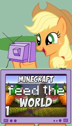 Size: 565x989 | Tagged: safe, applejack, g4, exploitable meme, farming, minecraft, sjin, tv meme, yogscast