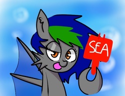 Size: 614x471 | Tagged: safe, artist:danadyu, oc, oc only, oc:rudly rudy, merpony, sea pony, ask, bubble, fin wings, fins, looking at you, ocean, open mouth, open smile, seaponified, smiling, smiling at you, species swap, spread wings, tumblr, underwater, water, wings