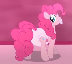 Size: 1125x1000 | Tagged: safe, artist:fillyscoots42, pinkie pie, earth pony, pony, g4, adult foal, cute, diaper, diapinkes, female, non-baby in diaper, pacifier, poofy diaper, solo