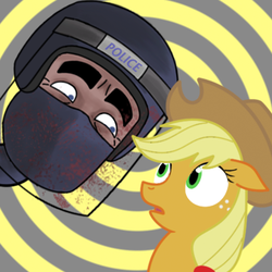 Size: 400x400 | Tagged: safe, artist:etonyoc, applejack, human, g4, crossover, killing floor