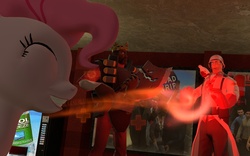 Size: 1680x1050 | Tagged: safe, pinkie pie, g4, 3d, demoman, demoman (tf2), healing, medic, medic (tf2), team fortress 2