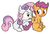 Size: 1280x861 | Tagged: safe, artist:newlunaticrepublic, scootaloo, sweetie belle, pegasus, pony, unicorn, g4, blushing, female, filly, preening, ship:scootabelle, shipping, sitting