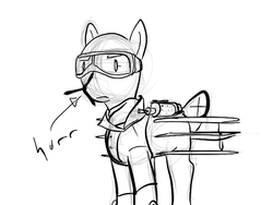 Size: 640x480 | Tagged: artist needed, source needed, safe, oc, oc only, original species, plane pony, pony, goggles, hurr durr, monochrome, plane, propeller, solo