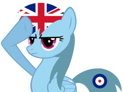 Size: 1280x967 | Tagged: safe, rainbow dash, pegasus, pony, g4, female, mare, rainbow dash salutes, royal air force, salute, simple background, solo, transparent background, united kingdom
