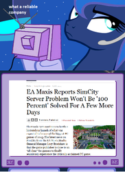 Size: 512x702 | Tagged: safe, princess luna, gamer luna, g4, ea, exploitable meme, sim city, sim city 5, tv meme