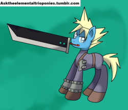 Size: 1280x1100 | Tagged: safe, artist:novaspark, 30 minute art challenge, cloud strife, final fantasy, final fantasy vii, ponified, sword