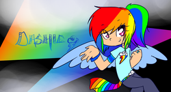 Size: 900x485 | Tagged: safe, artist:shinydisorder, rainbow dash, human, g4, female, humanized, solo, winged humanization